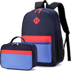 Backpack Set for Girls Boy Kids Backpack with Lunch Box for Elementary Primary Kindergarten School Bag (Navy Blue Set, Large)