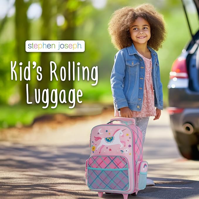 Stephen Joseph Kids Classic Rolling Luggage, Kids Luggage, Toddler Rolling Travel Carry On, Kids Suitcase with wheels,