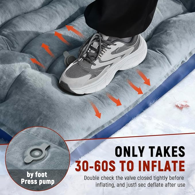 FUN PAC Camping Sleeping Pad, 9.2R-Value Ultralight Camping Mat with Pillow Built-in Foot Pump Inflatable Sleeping Pads Compact for Camping Backpacking Hiking Traveling-Lined Version Grey