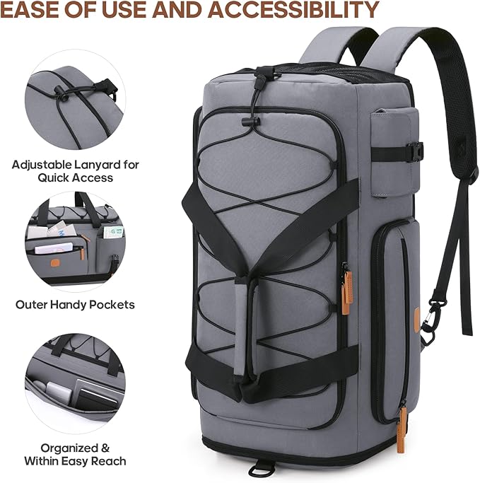 Gym Bag for Men and Women with Shoe & Laptop Compartment, 3-in-1 Sports Travel Duffel Bag Anti-Theft Weekender Carry-on Backpack for Airplane & Workout, Overnight Travel Bag, 35L, Dark Grey, Medium