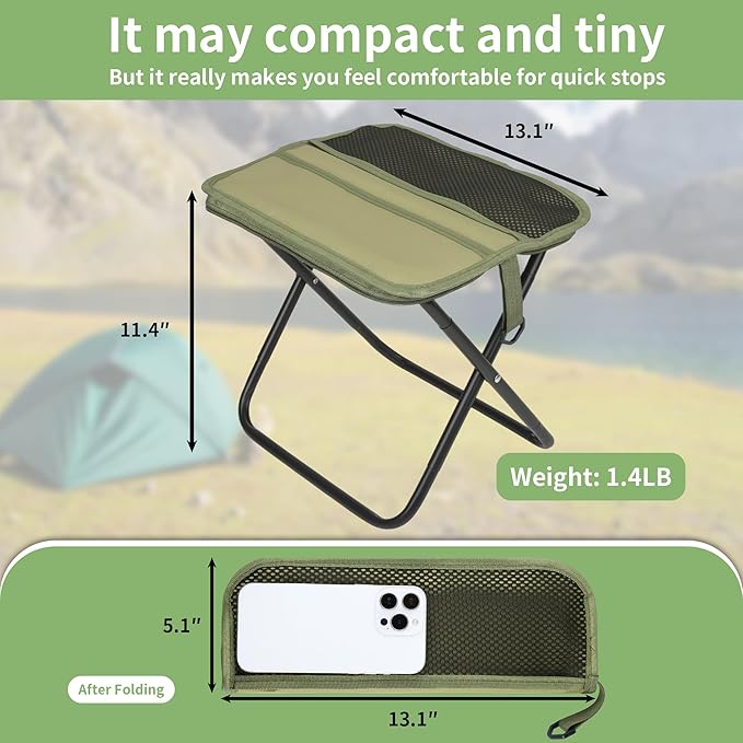Folding Portable Camping Stool, Lightweight 1.4lbs with Carry Strap, Foldable Backpack Stool for Travel, Hiking, Picnic, Outdoor Events(Green)