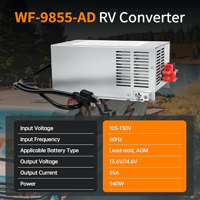 𝐔𝐩𝐠𝐫𝐚𝐝𝐞 WF-9855 55 Amp RV Power Converter Charger, Replace for RV Camper WF-9800 Series, WF-9855, WF-9855-AD, WF-9855-MBA, for Lead-Acid Battery 1 Year Warrant