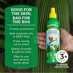 Badger Bug Spray, 3-Hour DEET-Free Mosquito Repellent, Family Friendly, Citronella & Organic Essential Oils, Natural & Vegan Insect Repellent Spray, 8 fl oz Family Size Aluminum Bottle