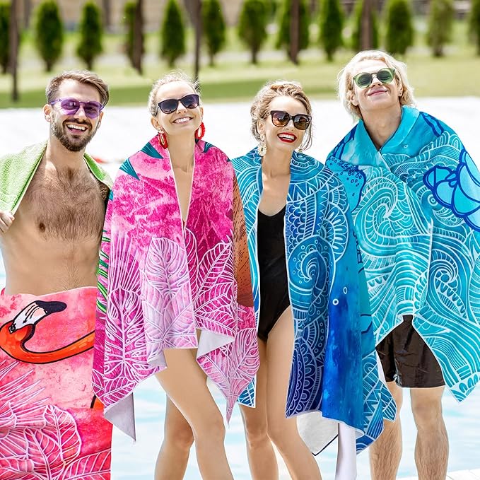 EBOOT 10 Pack Oversized Beach Towel Set Extra Large Pool Towels Microfiber Quick Dry Swim Blanket for Adult Women Men Face Hand Body Bath Travel Pool(Elegant Color,28 x 59 Inch,Summer)