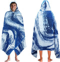 COTTON CRAFT Hooded Beach Towel - Oversized XXL 35x84 Towel with Hood for Adults - The Big Kahuna 7 Foot Large Beach Blanket Towel - Big & Tall Soft 100% Cotton Velour Pool Bath Wrap - Waves Blue