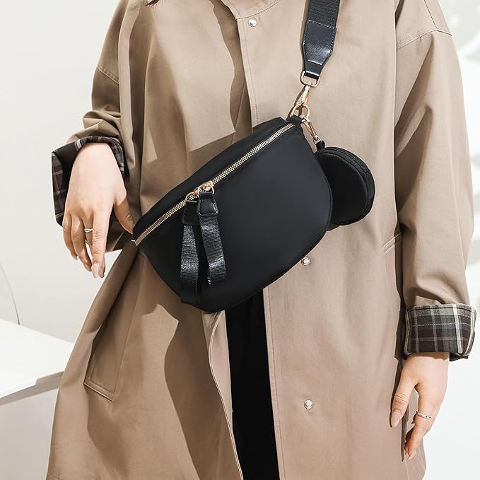 Eslcorri Small Crossbody Sling Bag for Women Trendy - Fanny Packs Leather Chest Belt Bum Bag Anti Theft Purse for Travel