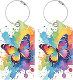 Luggage Tags for Suitcases, 2 Pack Cute PU Leather Luggage Tag TSA Approved with Stainless Steel Loop and Address Card Baggage Tag for Travel&Cruise Ships&Shipping Vibrant Butterflies, by Chelmon