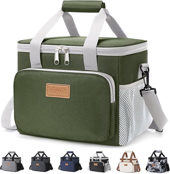 Lifewit Medium Lunch Bag, Insulated Lunch Box, Soft Cooler Cooling Tote for Adult Men Women, Gray and Green 12-Can (9L)