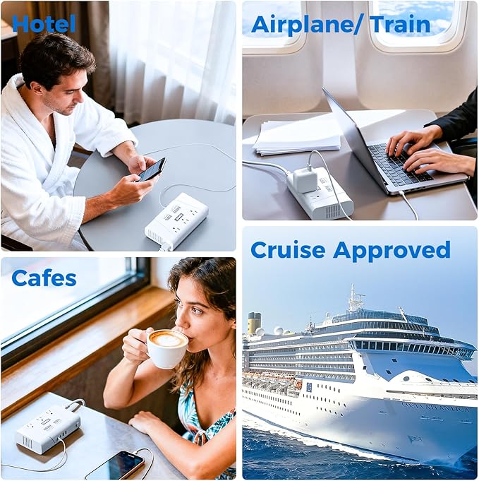 DOACE 800W Pure Sine Wave Voltage Converter US to Europe - 220V to 110V Converter for European Travel, Power Converter Adapter Combo with 35W PD and 30W QC USB Chargers for Using U.S. Devices Abroad
