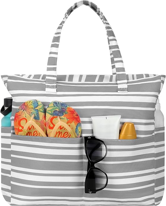 Trifabricy Beach Bags for Women Waterproof Sandproof Women Tote Bag, Large Beach Bag with Zipper for Gym Travel Vocation
