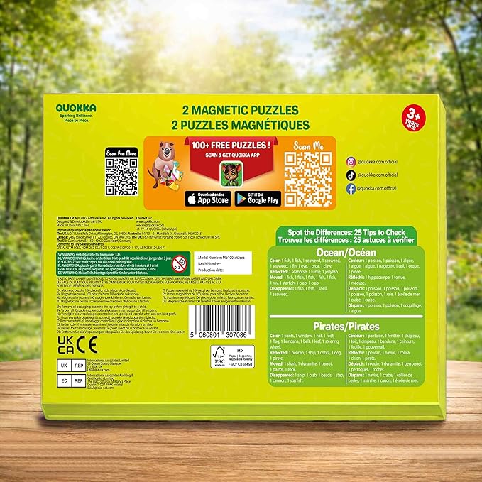 QUOKKA Magnetic Puzzles for Kids Ages 4-6 – 100 PCS Magnetic Puzzle Book for Toddlers 3-5 – 2 Puzzles & 2 Spot The Difference Maps – Search & Find Travel Games – Activity Book Toy Ocean & Pirates
