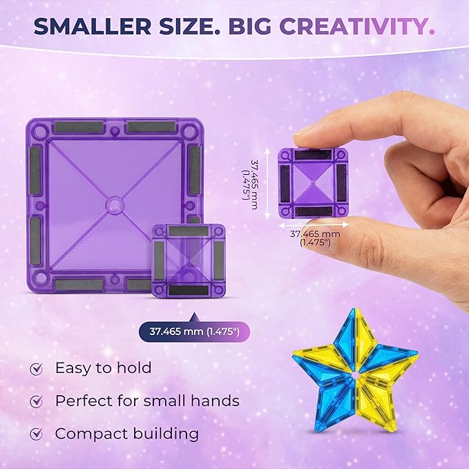 Desire Deluxe Micro Magnetic Tiles Building Blocks Toy - STEM Educational Travel Size Magnetic Blocks for Kids, Learning Sensory Montessori Toddler Magnetic Toys 3+ YO (Not Glitter, 28pc)