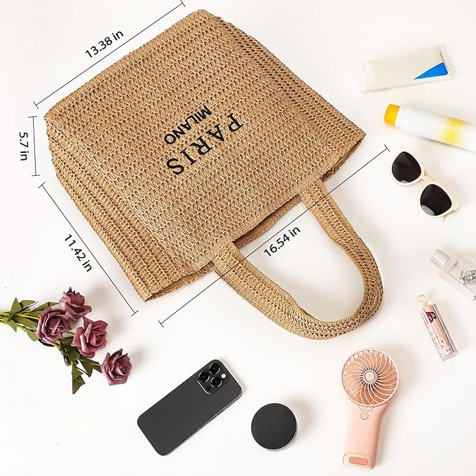Tavaleu Straw Beach Bags for Women, Large Beach Bag Summer Woven Tote Bag Travel Shoulder Handbags for Holiday