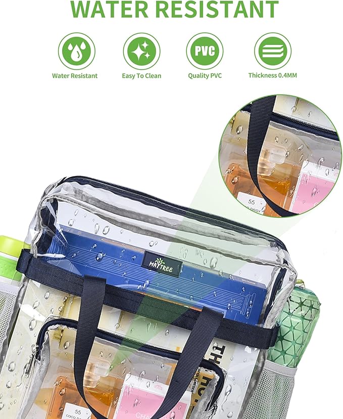 MAY TREE Clear Bag for Stadium Events 12×6×12 Clear Tote Lunch Bag with Reinforced Straps for Work, Sporting Events and Gym, Navy