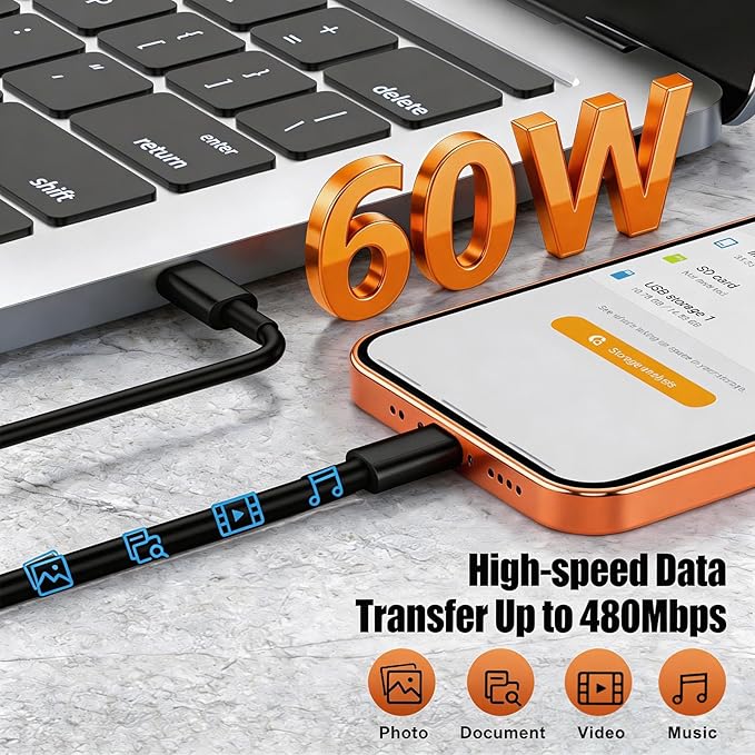 45W Dual Type C Charger Fast Charging for Samsung,PD 3.0 GaN Super Fast Android Phone Charger Block with Long USB C Cable 10FT/6FT for Galaxy S25/S25 Ultra/S25+/S24+/S23/S22/for iPhone 17/16/15 Series