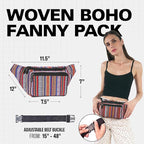 Boho Fanny Pack Belt bag - Crossbody Waist Bag for Men or Women - Hands-Free, Waterproof Large Bumbag for Hiking, Running, and Travel (Blue Vert)