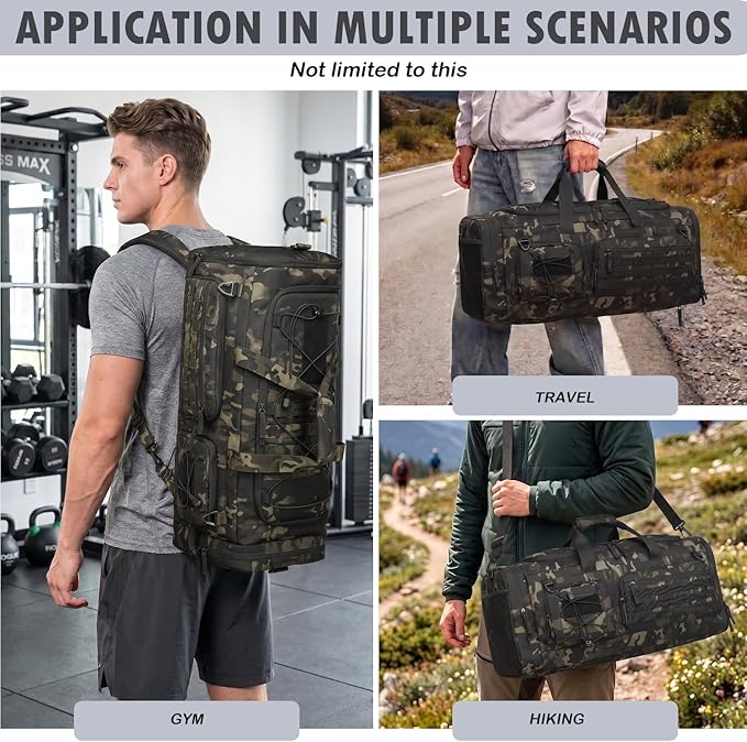 Gym Bag for Men and Women, 50L Extra Large Duffle Bag, 3-in-1 Travel Sports Duffel Bags with Shoe & Laptop Compartment for Overnight Weekender Gym Traveling Workout Deployment, Black CM