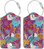 Fintie Luggage Tags, Privacy Cover ID Label with Stainless Steel Loop and Address Card for Travel Bag Suitcase, Peacock Flower (2 Piece)
