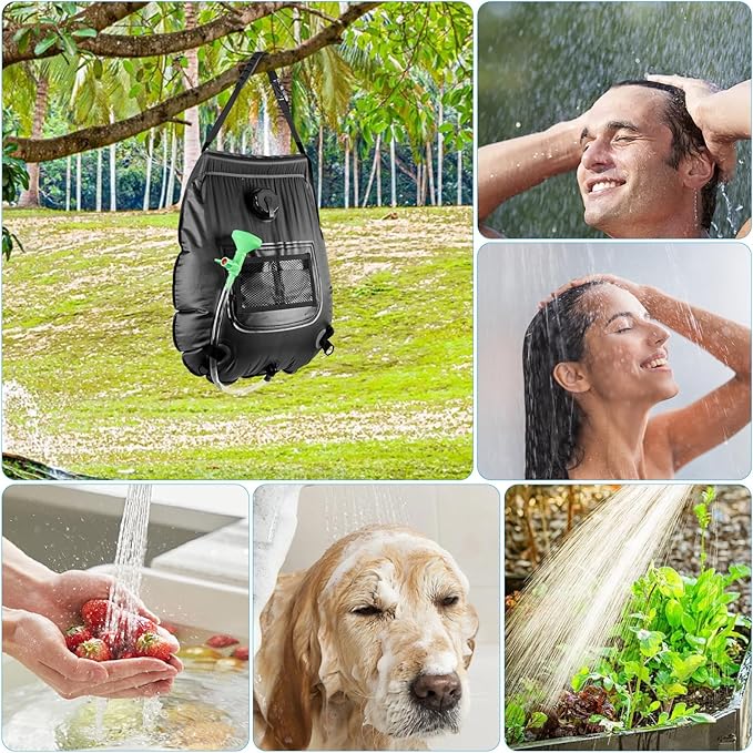 FENSAN Solar Portable Shower Bag, 5 Gal/20L Solar Heating Outdoor Camping Shower Bag with On-Off Switchable Shower Head&Removable Hose Suitable for Camping, Hiking, Travel, Beach Swimming