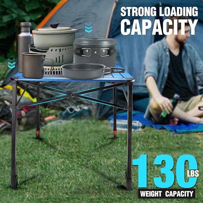 VILLEY Folding Camping Square Table with Carry Bag, Lightweight Aluminum Adjustable Square Table for Outdoor, Camping, Picnic, Backyards, BBQ, Large