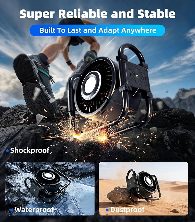 Oscillating Camping Fan Rechargeable - 16000mAh Battery Powered Fan with 6 Winds Night & RGB Ambient Light Digital Display 120° Vertical & horizontal Rotation for Camping Tent Fishing Outdoor