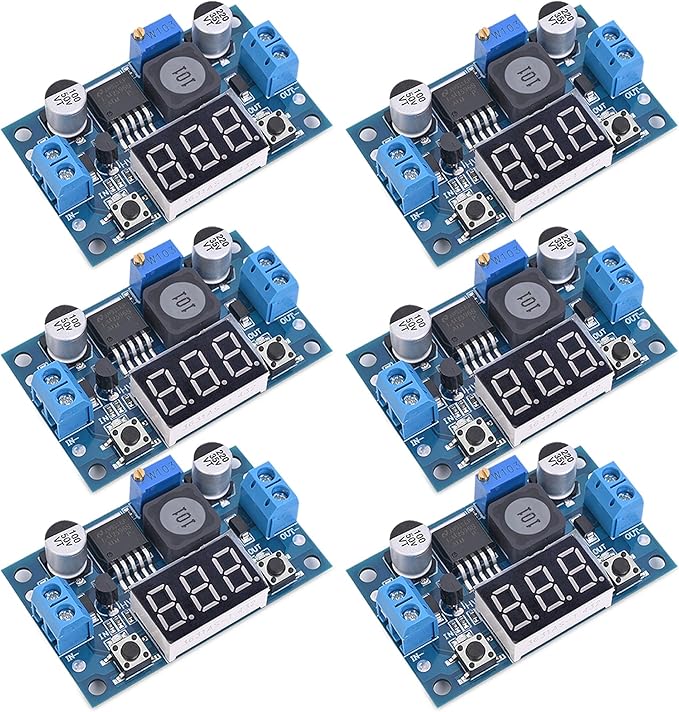LM2596 Adjustable DC-DC Step-Down Buck Converter Module with LED Voltmeter Display, Voltage Regulator 4.0-40V Input to 1.25-37V Output Power Supply Module (Pack of 6)