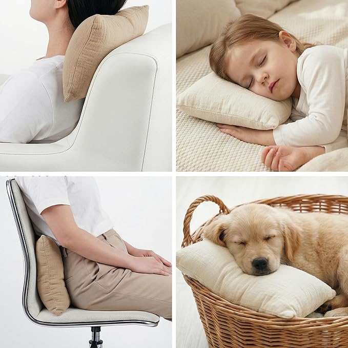 Marrywindix Tiny Pillow 2 Pack Small Decorative Pillow 9.5 x 5.5 in Tiny Travel Pillows Soft Pet Pillow for Camping Travel Sleeping Bed Sofa Neck Knee Wrist Support (Brown+Khaki)