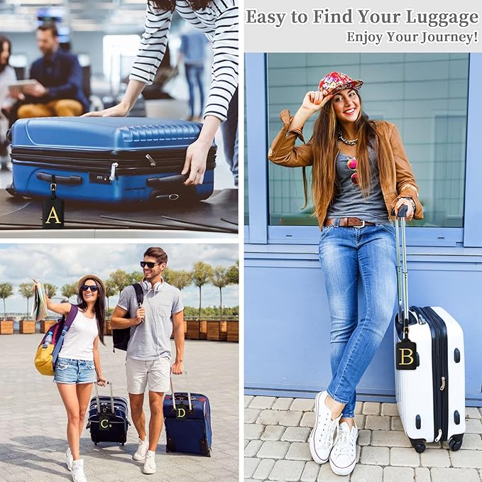 Personalized Initial Luggage Tags for Suitcase TSA Approved, Black Leather Cute Luggage Tag with Privacy Cover Name Card, Embroidered Custom Luggage Tags Travel Backpack Tags Gifts for Women Kids(Z)