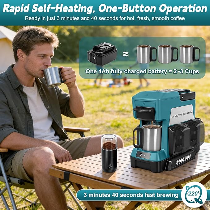 Cordless Coffee Maker for Makita 18V Battery (No Battery), Portable Drip Coffee Machine with Electric Coffee Grinder and Coffee Cup, for RV, Camping, Travel