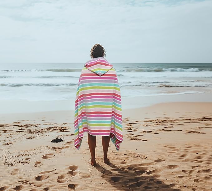 COTTON CRAFT Hooded Beach Towel - Oversized XXL 35x84 Towel with Hood for Adults - The Big Kahuna 7 Foot Beach Blanket Towel - Big & Tall Soft 100% Cotton Velour - Pool Bath Wrap - Pink Multi
