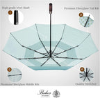 Balios Travel Folding Umbrella with Real Wood Handle Auto Open Close Vented Windproof Canopy - Designed in UK