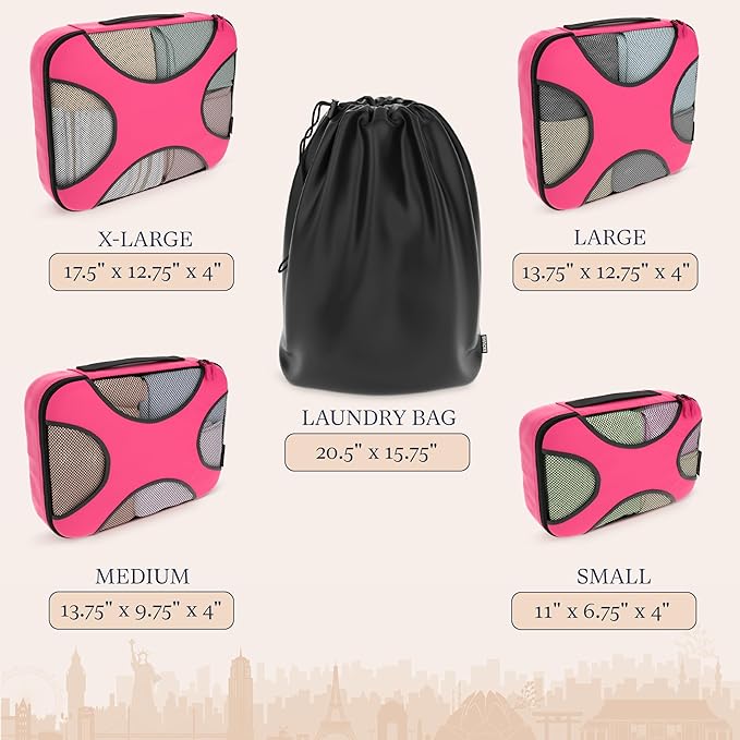 Shacke Packing Cubes for Travel 5 Set - Premium Luggage Organizer Bags - Versatile Travel Organizer for Women and Men - Optimized Packing Bags - Travel Essentials (Precious Pink)
