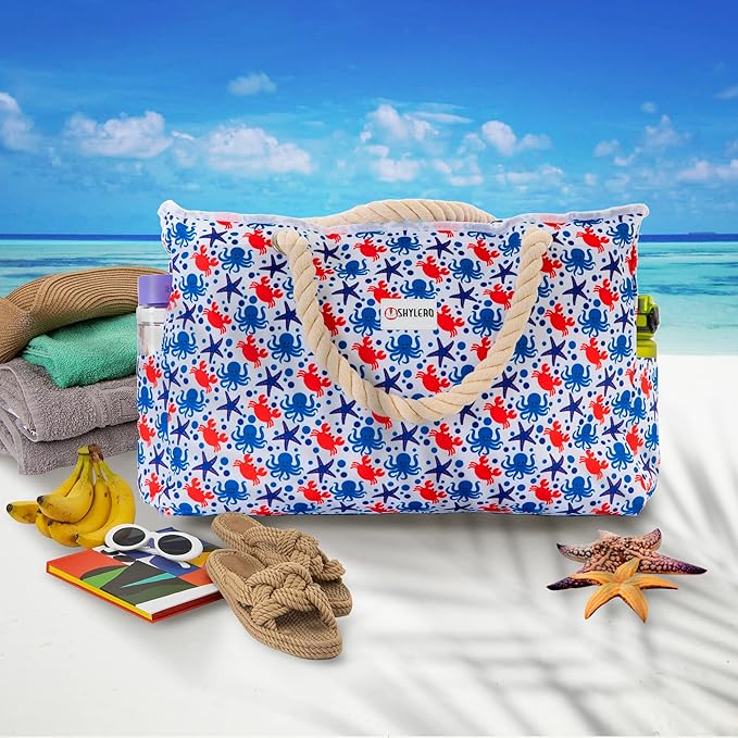 Beach Bag and Pool Bag Has Cooler Pocket, 7 Pockets Total, Zip Top. Family Size Waterproof Beach Tote