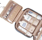 NISHEL Travel Toiletry Bag for women, Portable Hanging Organizer for Full-Sized Shampoo, Conditioner, Brushes Set, Makeup Accessories, Large Size, Aegean-Blue