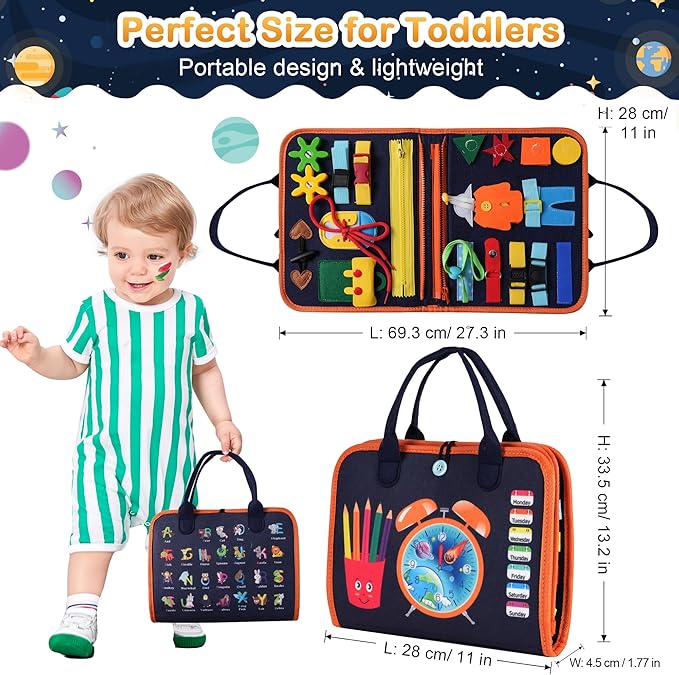 Toddler Busy Board Montessori Toys: for Toddlers 1-3 Year Old Educational Activity Book Sensory Board Travel Toy Ages 2-4 Learning Fine Motor Skills Preschool Quiet Book Gift for Boys Girls Kids