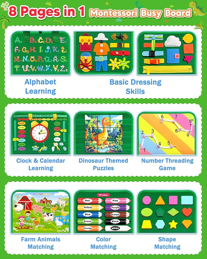 Gojmzo Busy Board Montessori Toys for Toddler Year Old Boy Girl Birthday Gifts, Busy Book Sensory Toys for Toddlers, Learning Educational Toddler Travel Activities