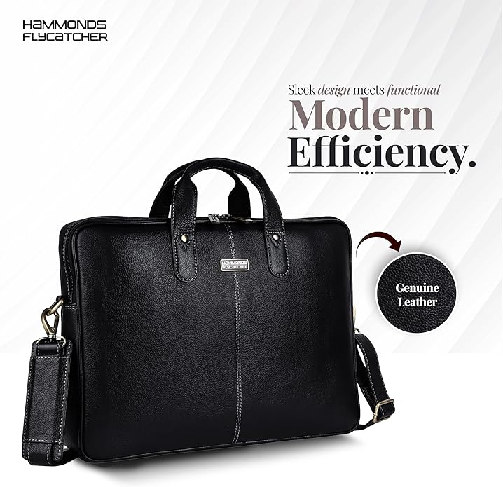 HAMMONDS FLYCATCHER Genuine Leather Laptop Bag for Men, Padded 15.6" Laptop Sleeve, Leather Messenger Bag for Men Briefcases
