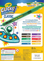Crayola Clicks Retractable Tip Markers (10ct), Washable Cone Tip Art Marker Set, Cute Aesthetic School Supplies, Classroom Must Haves, Ages 3+