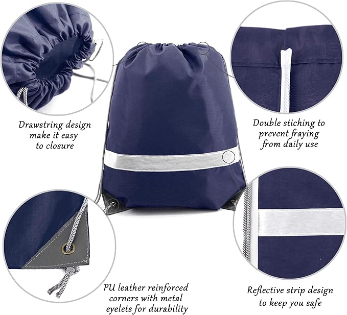 BeeGreen 30 Pieces Navy Blue Drawstring Backpacks Bulk, Reflective Gym String Bags DIY for Team Sports