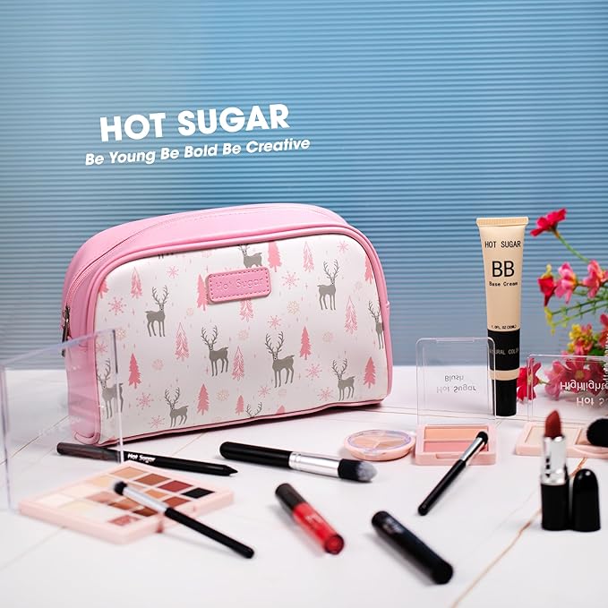 Hot Sugar Travel Makeup Kit All in One, Makeup Kit for Women Full Kit, Makeup Gift Set for Beginners and Professionals with Cosmetic Bag (Pink)