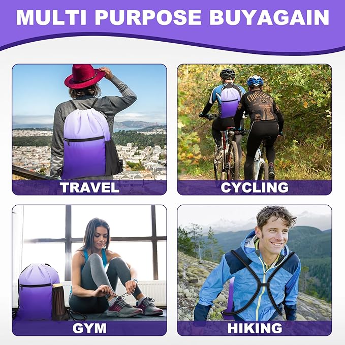 HOLYLUCK Men & Women Outdoor Sport Gym Sack Waterproof Drawstring Backpack Bag (Standard with drawstring, Gradient Purple)