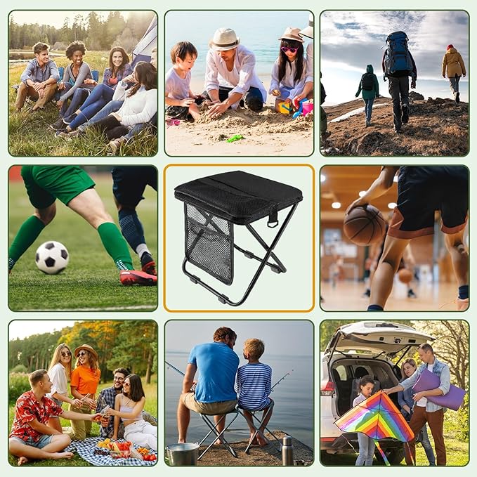 Portable foldable backpack stool, Camping Chair, with dual storage pockets and side pockets Compact adult-sized portable stool, ideal for camping, hiking, outdoor activities capacity 250 lbs (Black)