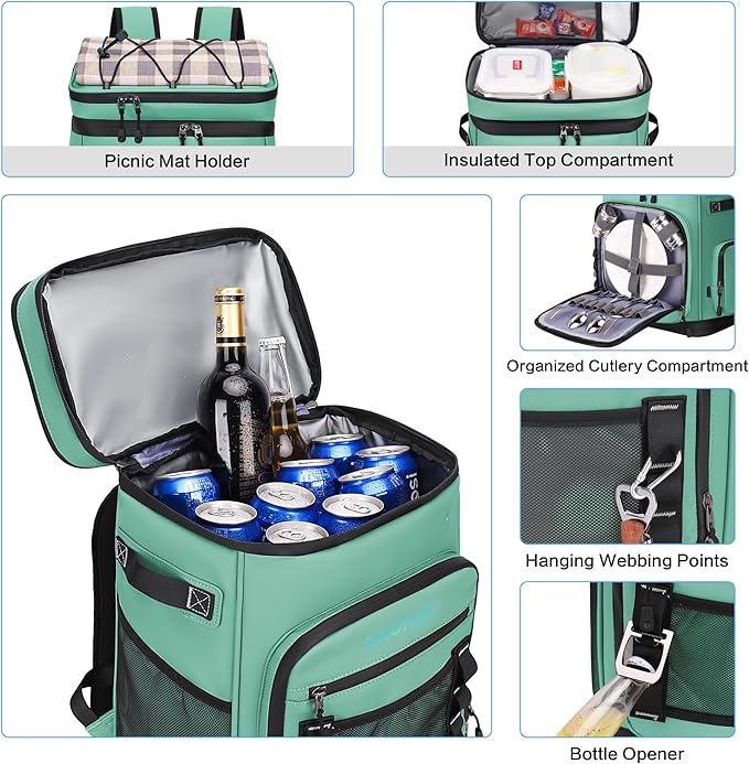 Hulongo Large Waterproof Insulated Cooler Backpack for Men & Women, Leak Proof Cooler Backpack for Camping, Beach, Fishing, Picnic, Travel, Outdoor, 30L, 48Cans