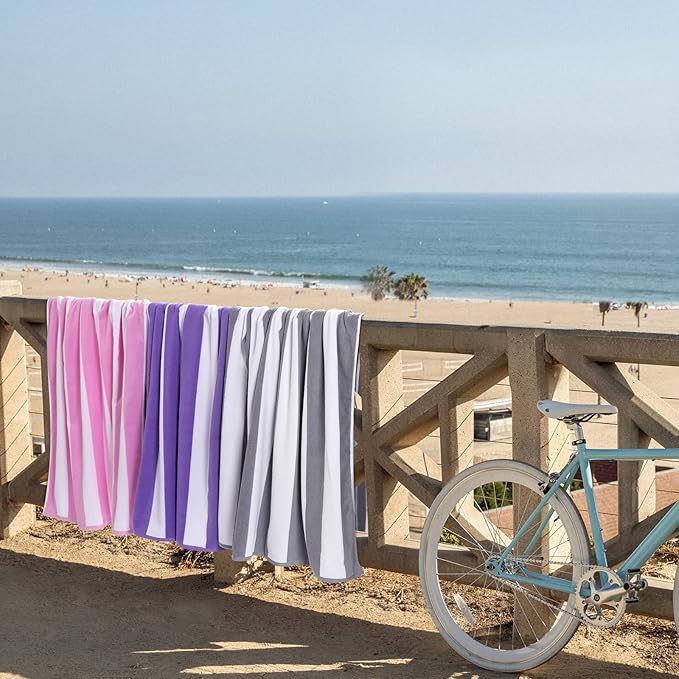 Bornbay Large Beach Towel Oversized - 40"X70" Big Cute Beach Towels, Extra Large Thick Purple Beach Towel, XL Wide Fluffy Swimming Towel Oversize,Giant Stripe Cotton Pool Towel for Adults
