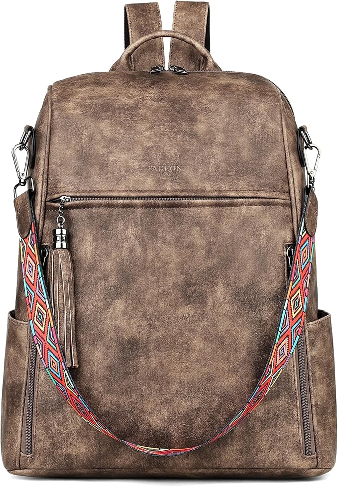 FADEON Leather Laptop Backpack for Women Designer 15.6 inch PU Laptop Bag, Ladies Travel Computer Work Backpack Grey