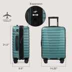 U.S. Traveler Boren Expandable Hardside Rugged Travel Luggage with 8 Spinner Wheels, Teal, Carry-on 22-Inch