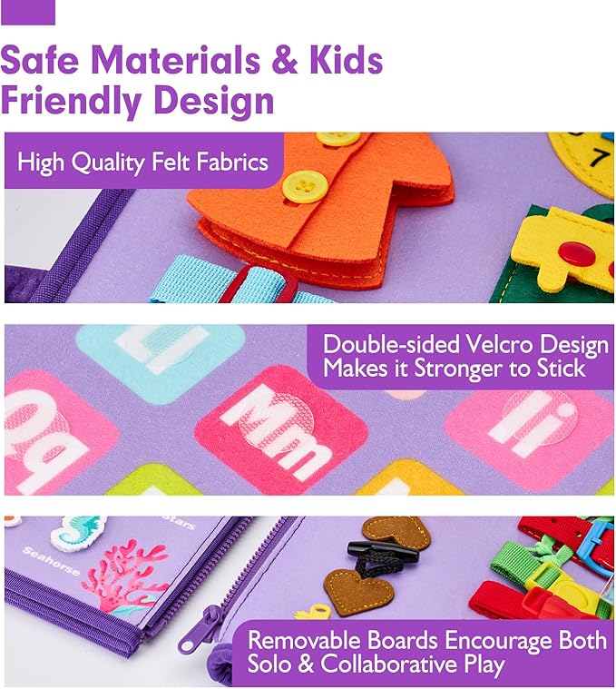 hahaland Busy Board Montessori Toys - 3 Year Old Girl Gifts Bithday Gift Ideas 3rd - 8 in 1 Preschool Learning Activities - Educational Toys Little Girls Age 3 Travel Busy Book for Airplane Car Rides