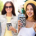 KJQJLY 3 Pack Reusable Iced Coffee Sleeves for Iced Coffee Cups or Drinks Reusable Neoprene Insulated Sleeves for Hot and Cold Drinks from Starbucks, Dunkin, And More (Cows)