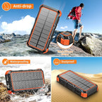 Solar Charger Power Bank 20000mAh Wireless Charger QC 3.0 Fast Charging Power Bank 8 Outputs 4 Inputs Solar Portable Charger Compatible with All Mobile Devices,SOS/Strobe/Strong Flashlights (orange)