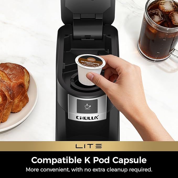 CHULUX Lite Single Serve Coffee Maker for K Cup Capsules, Single Cup Reservoir Coffee Maker with One Touch Brewing, 5 to 12 Oz Brew Sizes, Designed Specifically for Standard Mugs, Black